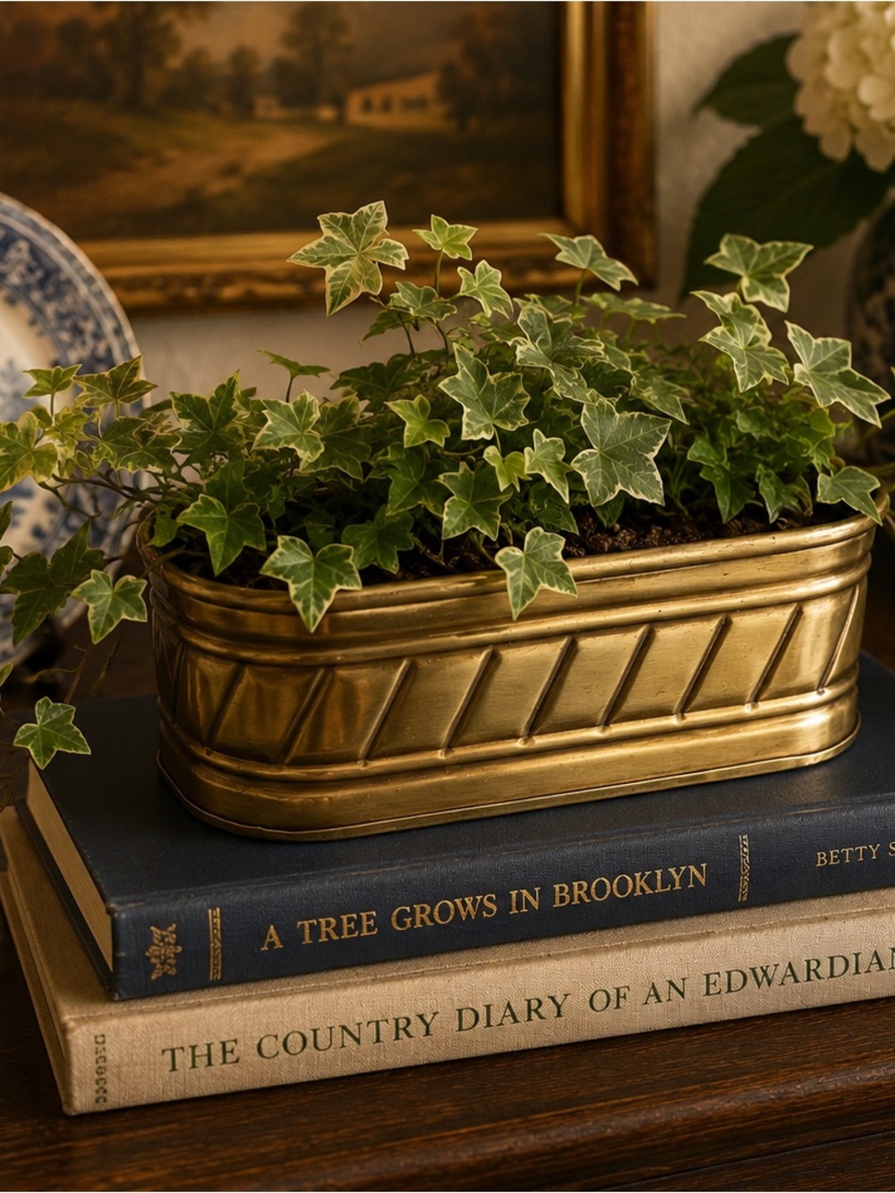 Vintage Brass Oblong Planter Cachepot |English Country Old World Decor Patina